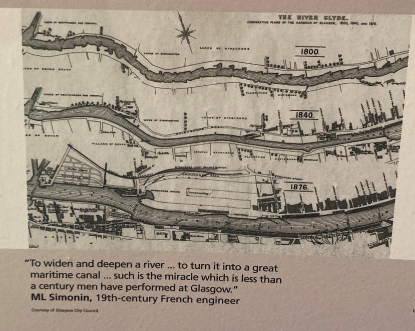 Diagram displaying the manmade changes in the Clyde from 1800-1876